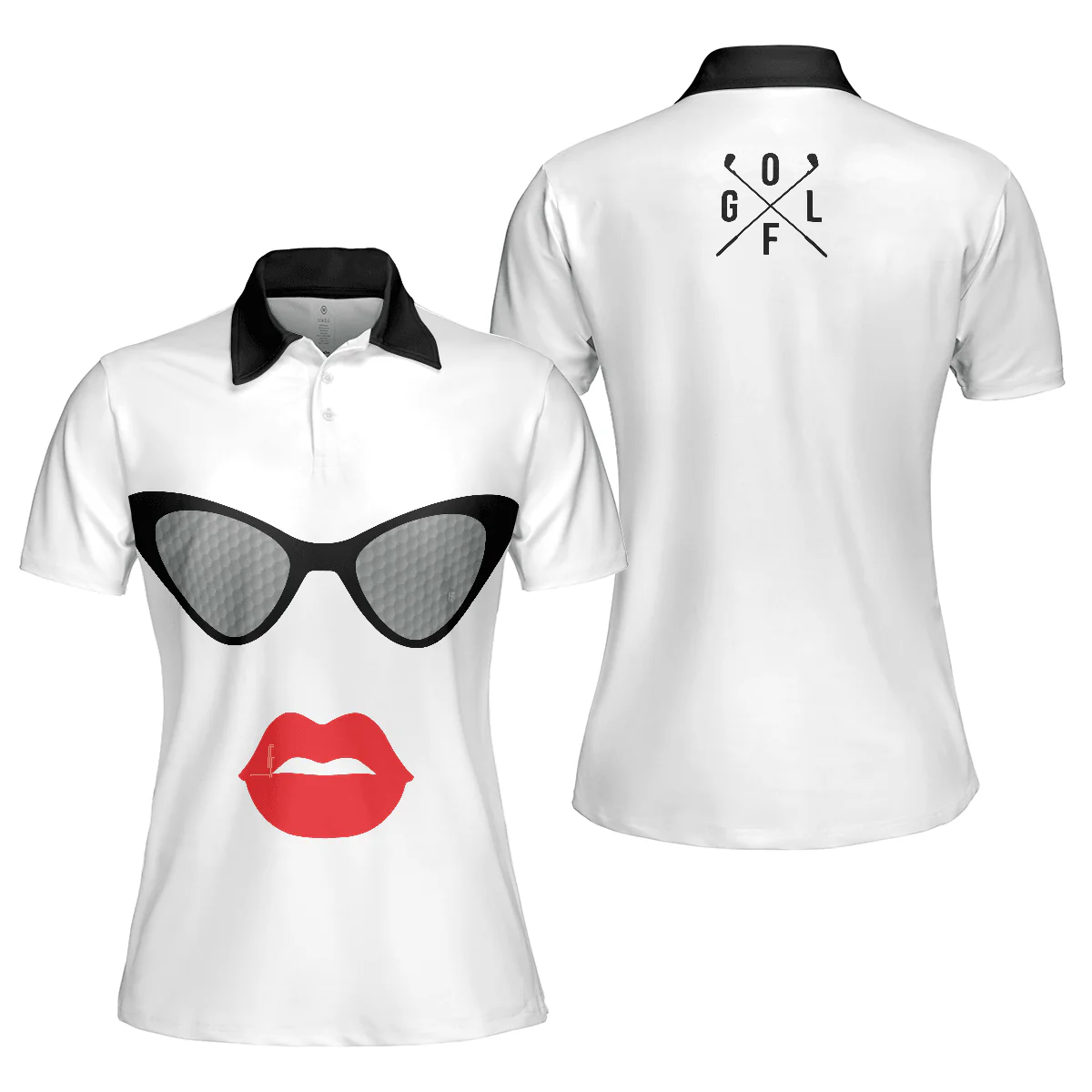 Golf Women Polo Shirt, Sunglasses And Sexy Red Lips Women Polo Shirts, Unique White Golf Shirt For Ladies, Perfect Gift For Golfers, Golf Lovers - Image 2