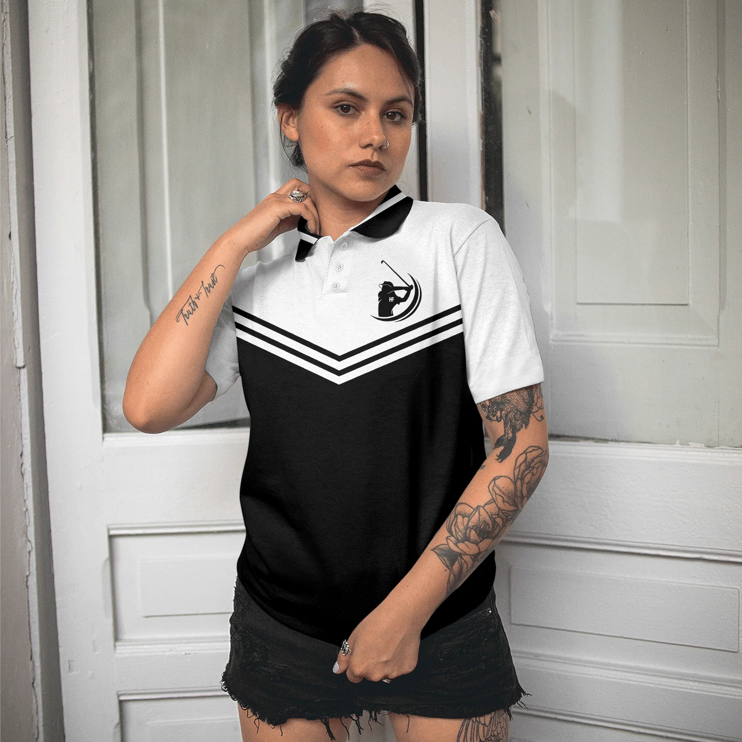Golf Women Polo Shirt, Swing Hard In Case You Hit It Women Polo Shirts, Black And White Golf Shirt For Ladies - Perfect Gift For Women, Ladies - Image 6