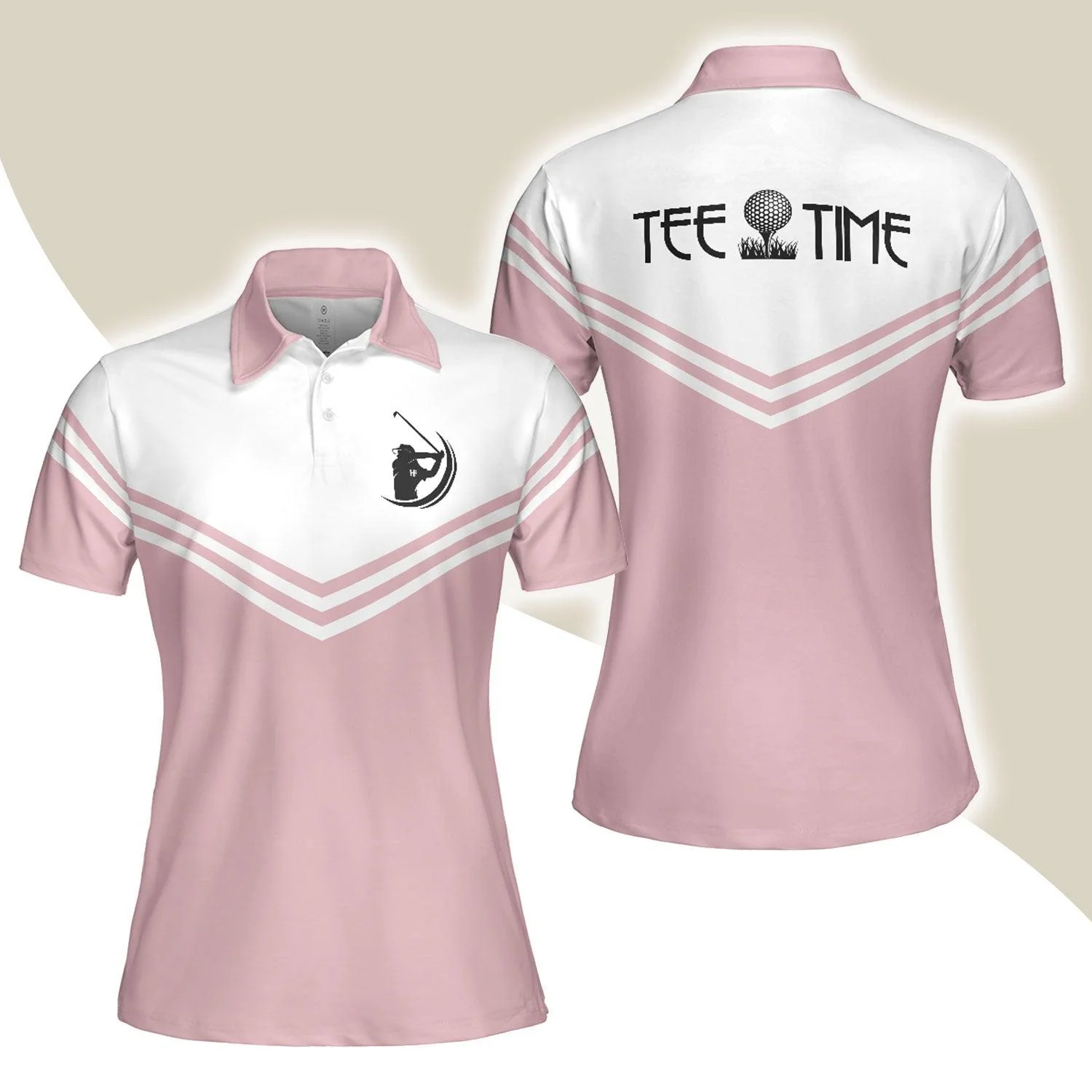Golf Women Polo Shirt, Tee Time White And Pink Golf Women Polo Shirts, Perfect Cool Golfing Gift For Ladies, Female, Golfers, Golf Lovers