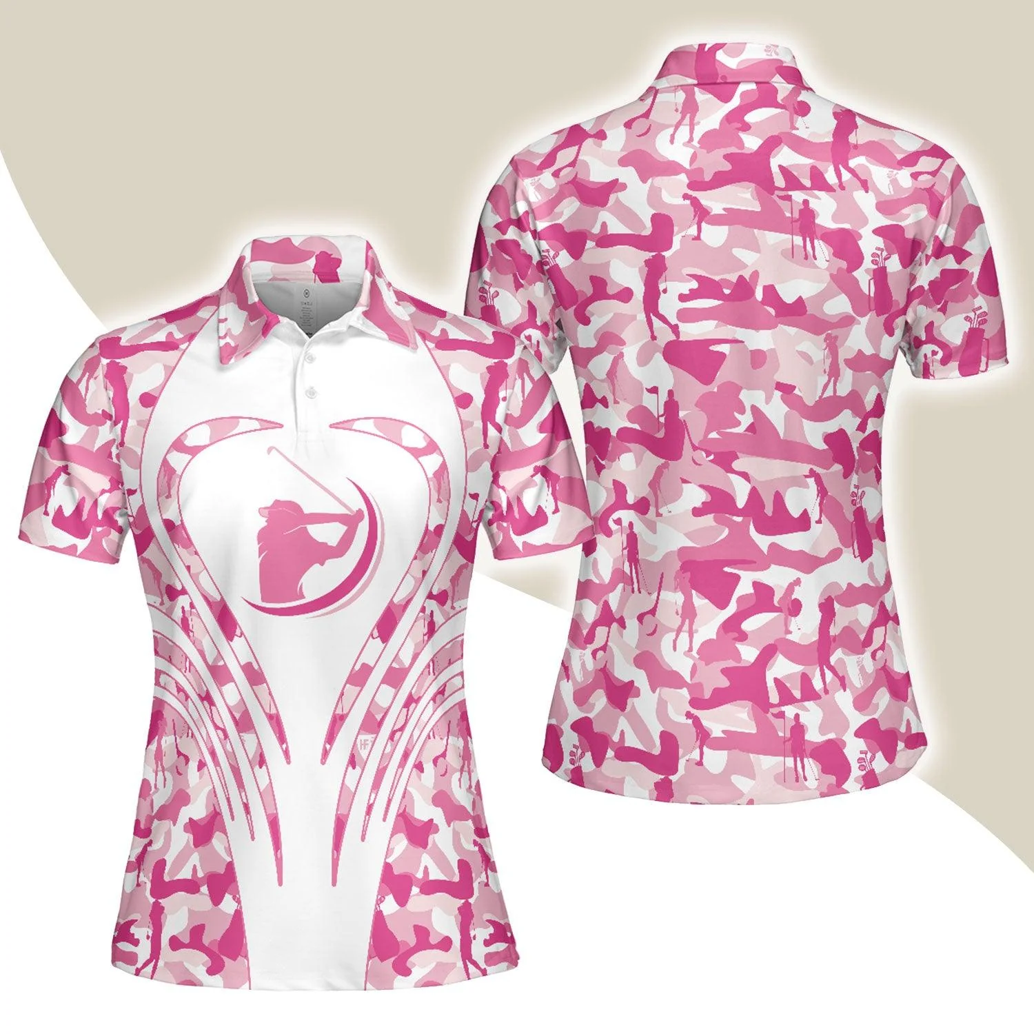 Golf Women Polo Shirt - White Pink Camouflage Thinning Layout   Women Polo Shirt, Best Golf Shirt For Golfers - Perfect Gift For Women, Golf Lover