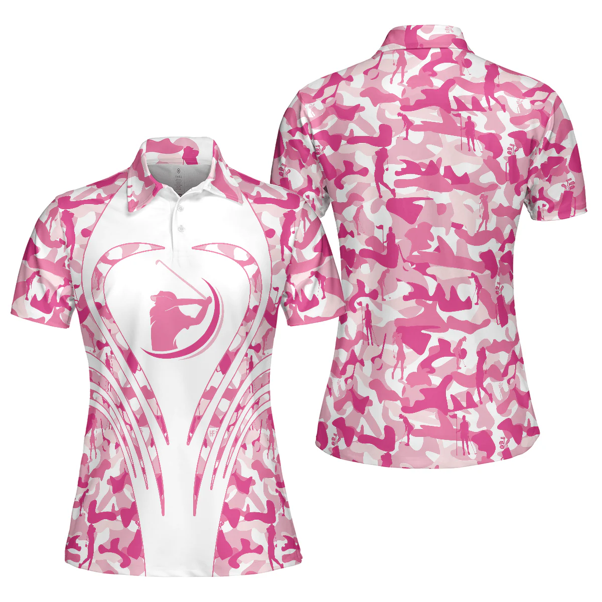 Golf Women Polo Shirt - White Pink Camouflage Thinning Layout   Women Polo Shirt, Best Golf Shirt For Golfers - Perfect Gift For Women, Golf Lover - Image 2