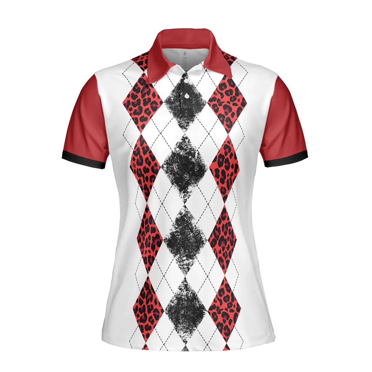 Golf Women Polo Shirt, White Red Leopard Argyle Pattern Wine Halloween Women Polo Shirts, Gift For Golfers, Just A Woman Who Loves Golf And Hallowine - Image 4