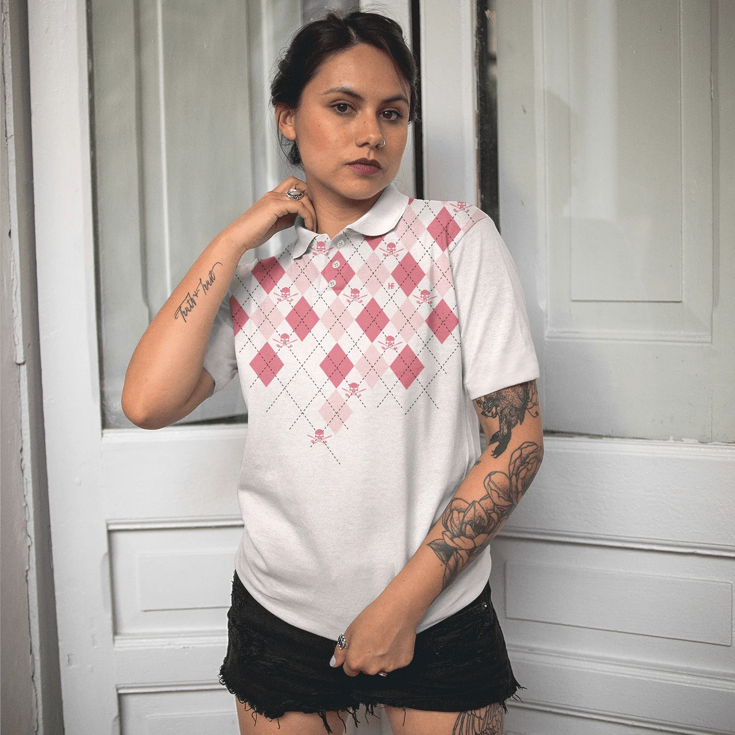 Golf Women Polo Shirt - You Say Girls Can't Golf I Say Watch Me Women Polo Shirts, Light Pink Argyle Pattern Shirt For Ladies - Perfect Gift For Women - Image 6