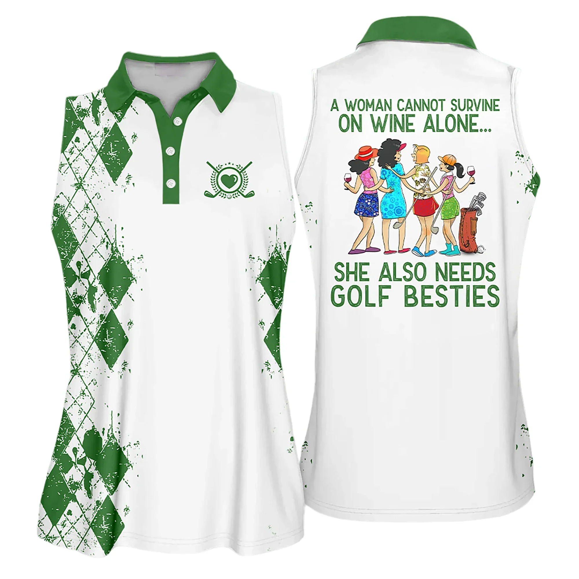 Golf Women Polo Shirts, Golf Friend Argyle Pattern She Also Needs Golf Besties Multicolor Women Polo Shirts - Gift For Golfers, Golf Lovers - Image 3