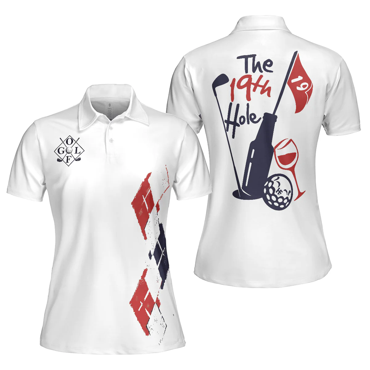 Golf Women Polo Shirts - Red White Blue Argyle Pattern The 19th Hole Golf Women Polo Shirt - Perfect Gift For Women, Golfers, Golf Lover - Image 2