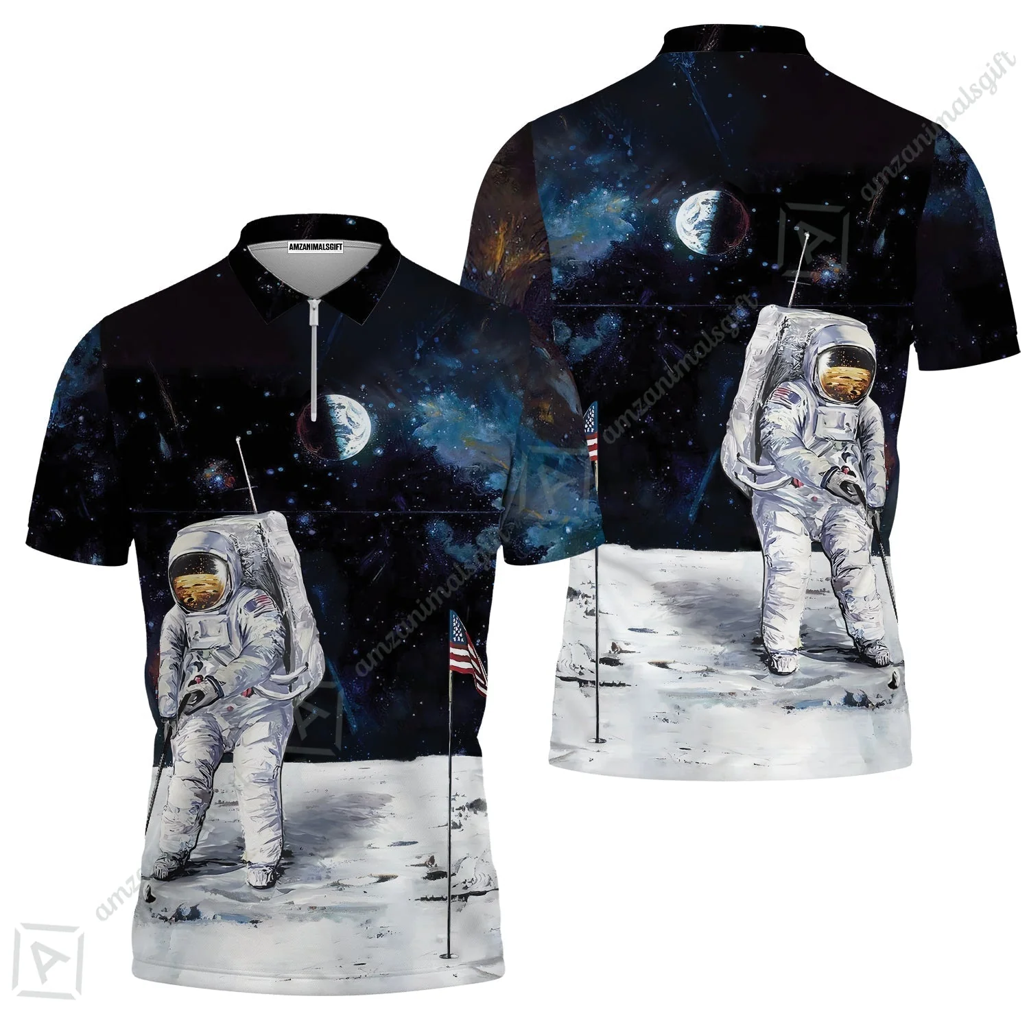 Golf Women Sleeveless Polo Shirt - Astronaut Moon Golf Men Polo Shirt, American Flag Women Sleeveless Polo Shirt - Image 4