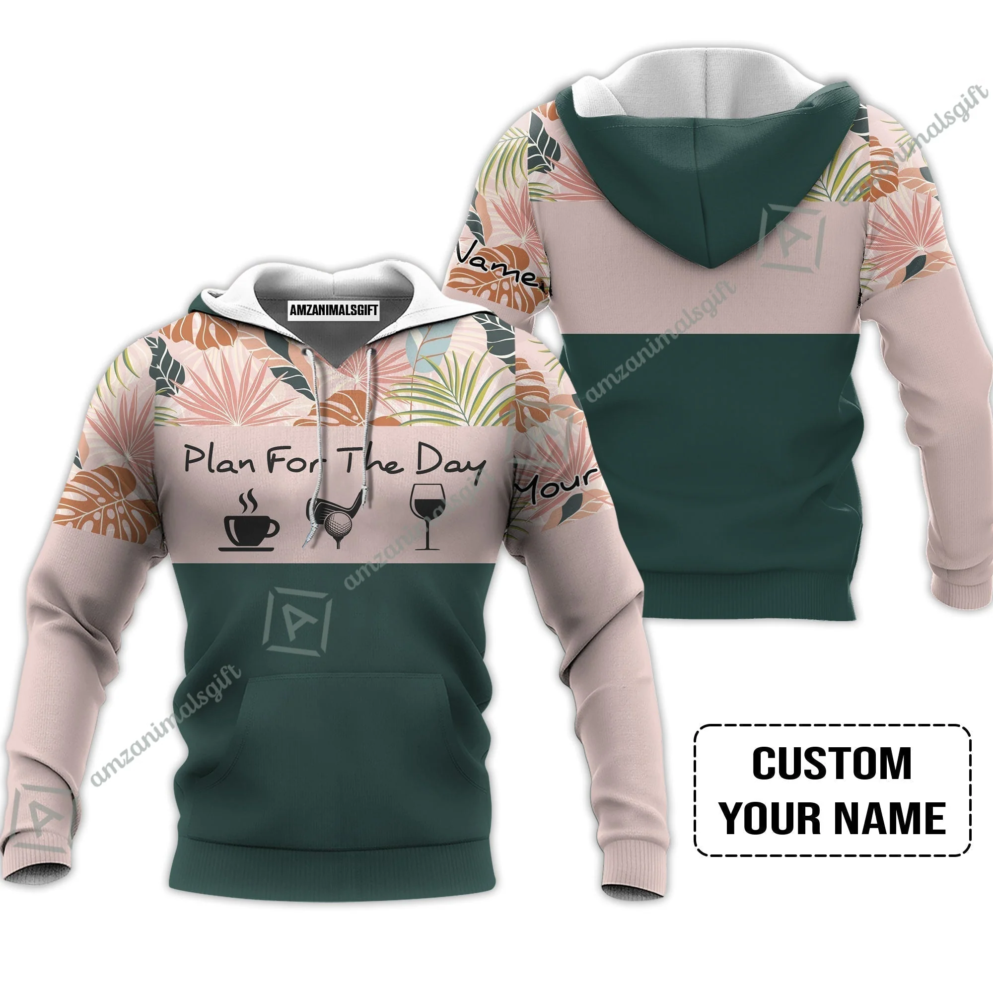 Golf Women Sleeveless Polo Shirt - Custom Name Tropical Leaves Floral Apparel - Plan For The Day Coffee Golf Wine - Image 5