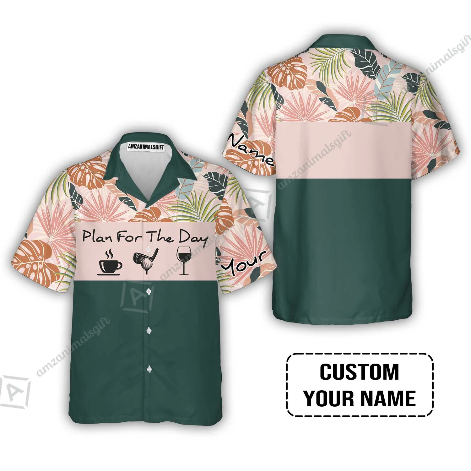 Golf Women Sleeveless Polo Shirt - Custom Name Tropical Leaves Floral Apparel - Plan For The Day Coffee Golf Wine - Image 8