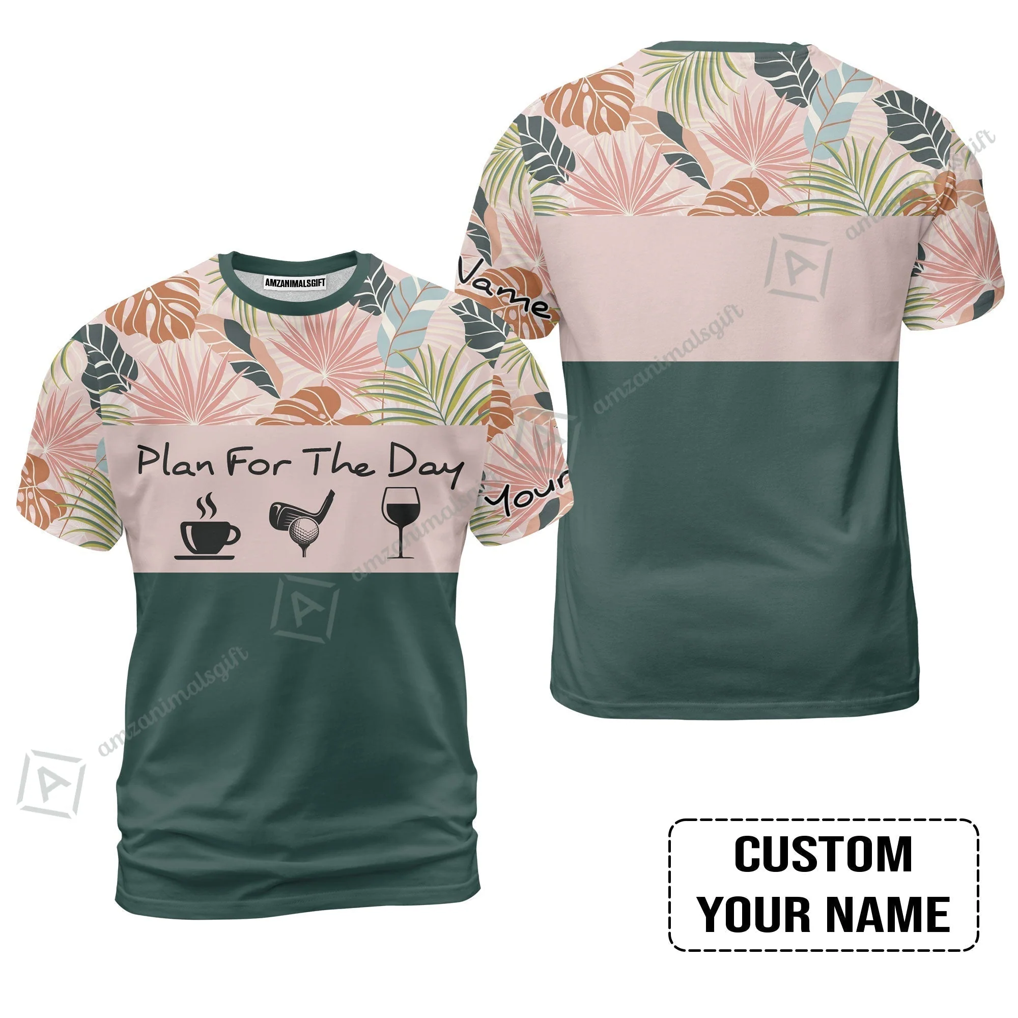 Golf Women Sleeveless Polo Shirt - Custom Name Tropical Leaves Floral Apparel - Plan For The Day Coffee Golf Wine - Image 9