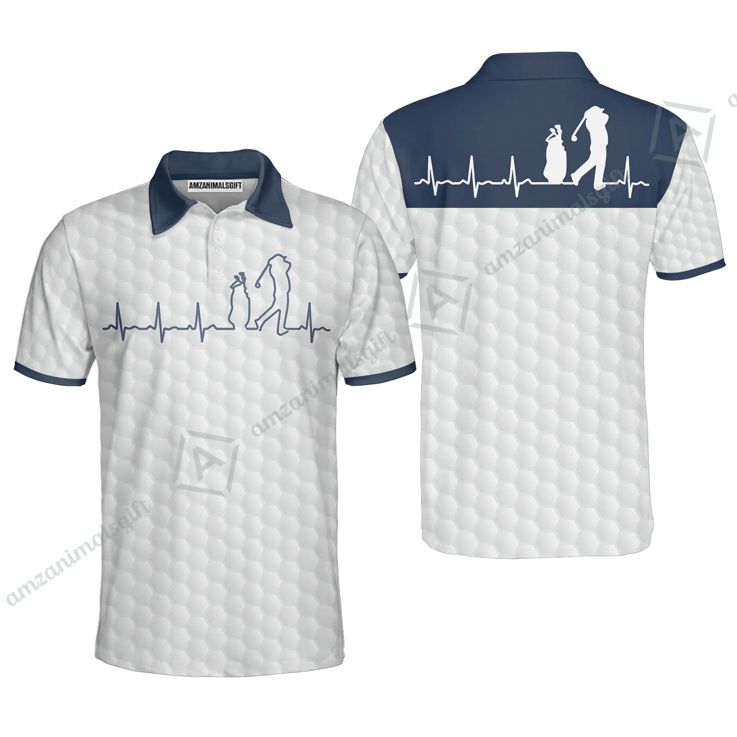 Golf Women Sleeveless Polo Shirt - Heartbeat Golfer White And Navy Golf Women Sleeveless Polo Shirt, White Golf Ball Pattern Women Sleeveless Polo Shirt - Best Gift For Golfers - Image 6