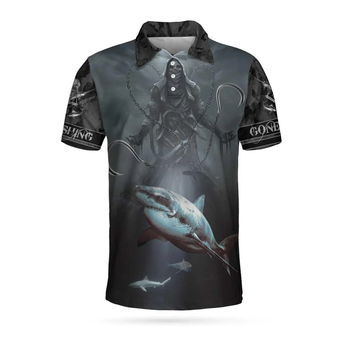 Gone Fishing Reaper Men Polo Shirt, Fishing Because Murder Is Wrong Polo Shirt, Crazy Fishing Shirt For Men, Gift For Fishing - Image 3