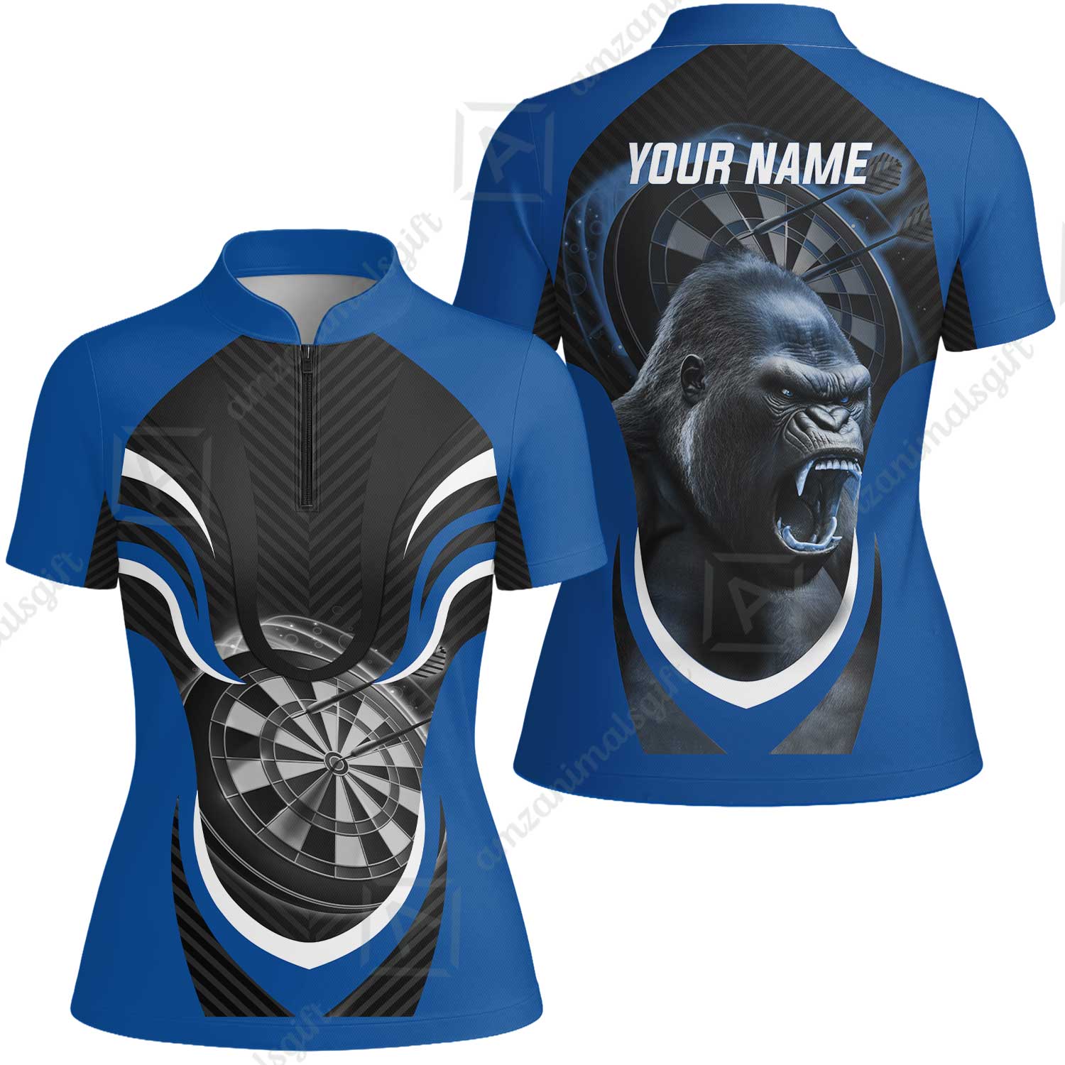Gorilla And Darts Custom Name Men Polo Shirt, Bullseye Dartboard Brown Personalized Men Polo Shirt Gift For Darts Lovers, Team, Friends - Image 24