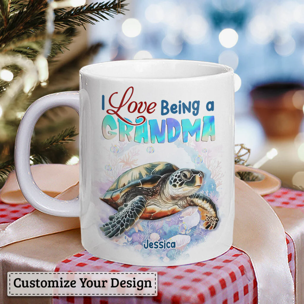 Grandma Turtle Coffee Mug Customized Name And Kids Name I Love Being A Grandma, Best Christmas Mug Gift Idea For Grandma - Image 3