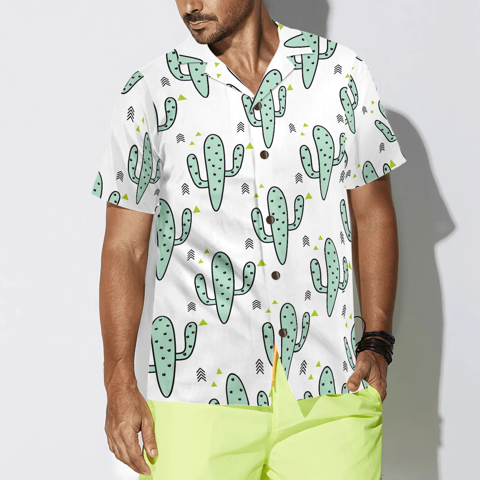 Green Mint Cactuses Pattern Aloha Hawaiian Shirt For Summer, Colorful Shirt For Men Women, Perfect Gift For Friend, Team, Family - Image 6