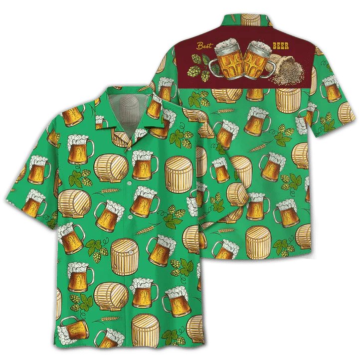 Green Theme Beer Hawaiian Shirt - Green Theme Beer Wooden Barrel Hawaiian Shirt - Perfect Gift For Friend, Family