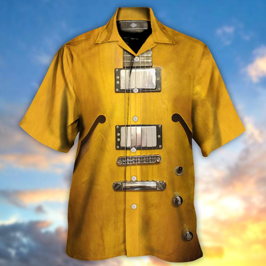 Guitar Acoustic Aloha Hawaiian Shirt For Summer, Semi Hollow Body Guitar Hawaiian Shirts Outfit For Men Women, Music Guitar Lovers