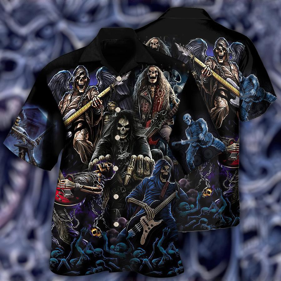 Guitar And Skull Aloha Hawaiian Shirt For Summer, Guitar Hawaiian Shirts Outfit For Men Women, Music Guitar Lover - Image 2