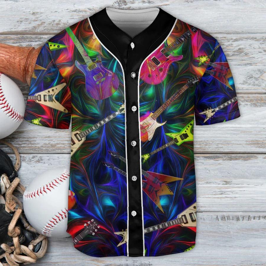 Guitar Baseball Jersey, Guitar Neon Art Baseball Tee Jersey Shirt For Men And Women - Perfect Gift For Guitar Lovers, Music Lovers - Image 2