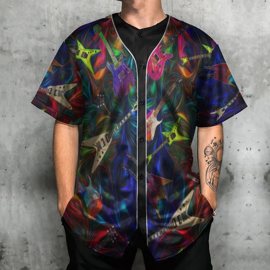 Guitar Baseball Jersey, Guitar Neon Art Baseball Tee Jersey Shirt For Men And Women - Perfect Gift For Guitar Lovers, Music Lovers - Image 4