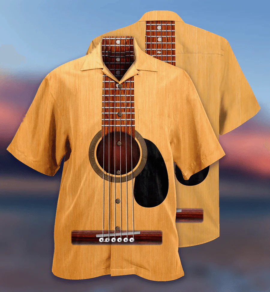 Guitar Basic Style Aloha Hawaiian Shirt For Summer, Guitar Hawaiian Shirts Matching Outfit For Men Women, Music Guitar Lovers