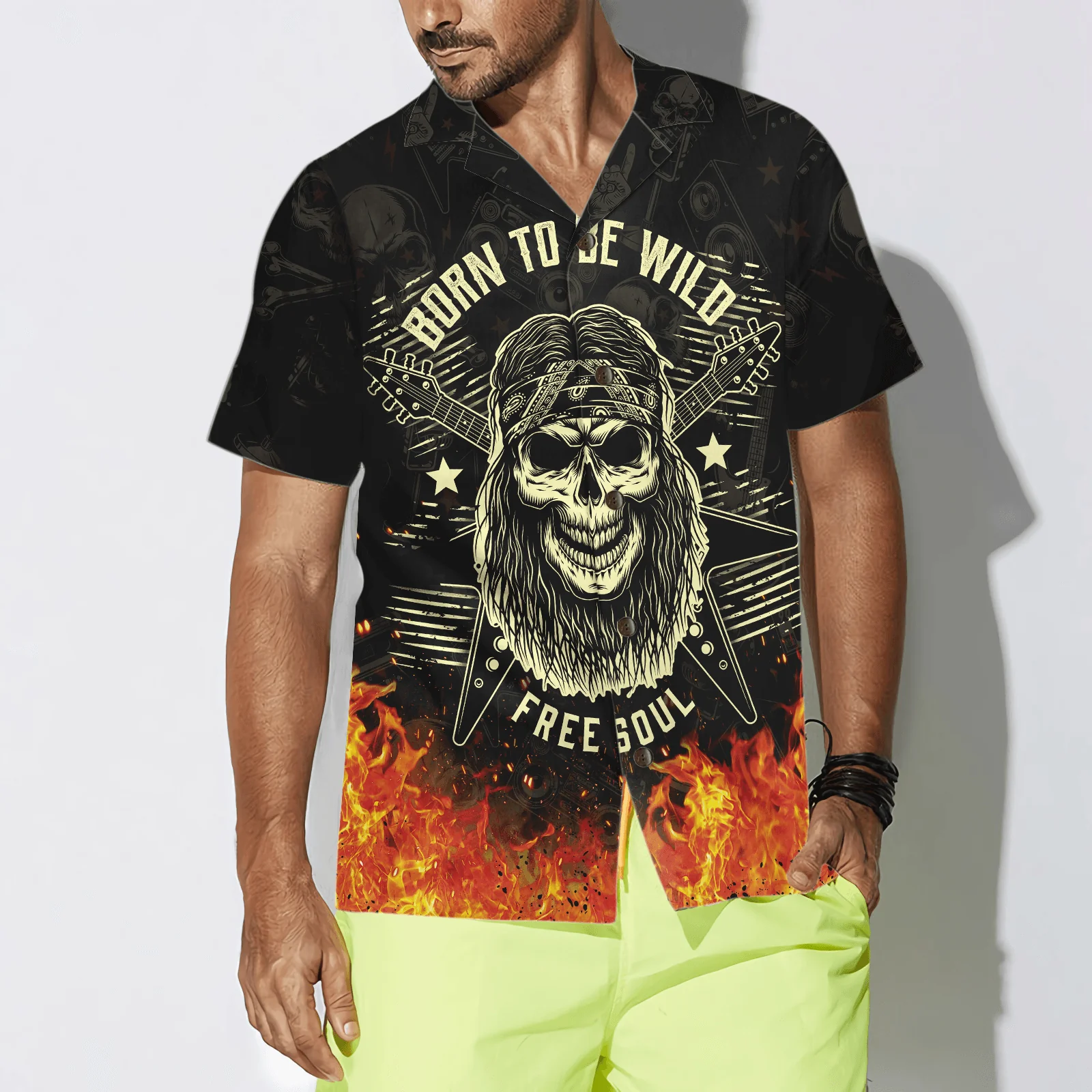 Guitar Born To Be Wild Aloha Hawaiian Shirt For Summer, Colorful Cool Hawaiian Shirts Outfit For Men Women, Friend, Team, Music Guitar Lovers - Image 3