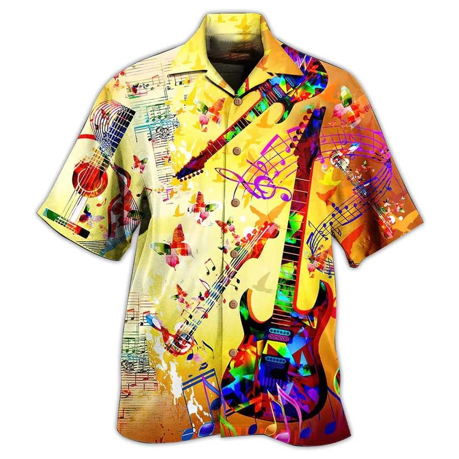 Guitar Butterfly Colorful Aloha Hawaiian Shirt For Summer, Guitar Music Hawaiian Shirts Outfit For Men Women, Music Guitar Lovers - Image 2