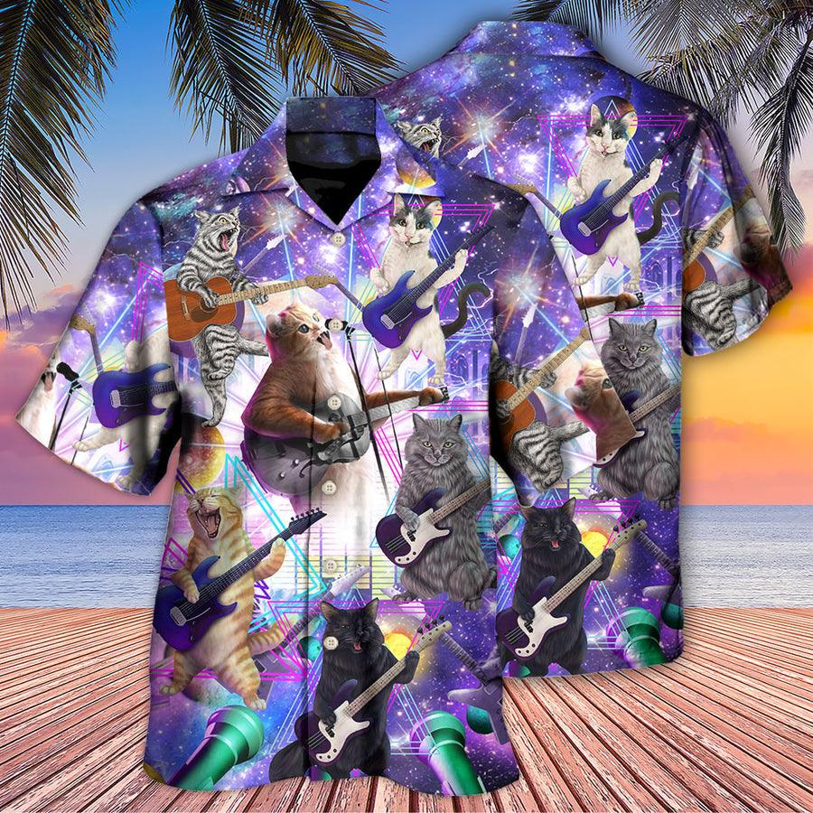 Guitar Cat Aloha Hawaiian Shirt For Summer, Guitar Music Cat Playing Guitar And Galaxy Hawaiian Shirts Outfit For Men Women, Music Guitar Lovers - Image 2