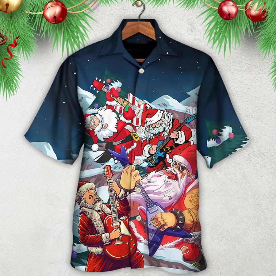 Guitar Christmas Aloha Hawaiian Shirt For Summer, Santa With Electric Guitar Hawaiian Shirts Outfit For Men Women, Music Guitar Lovers