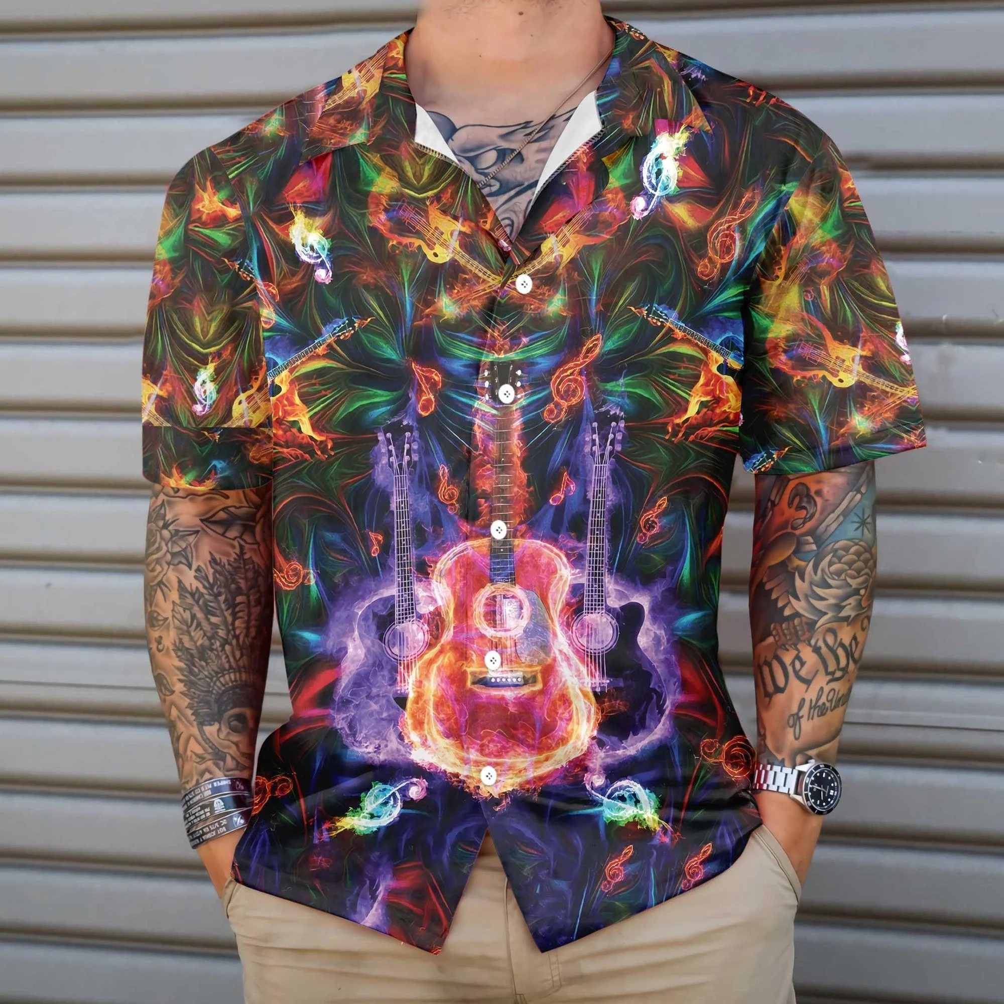Guitar Hawaiian Shirt, Colorful Summer Aloha Shirt For Men, Guitar Lovers, Music Lovers - Image 4