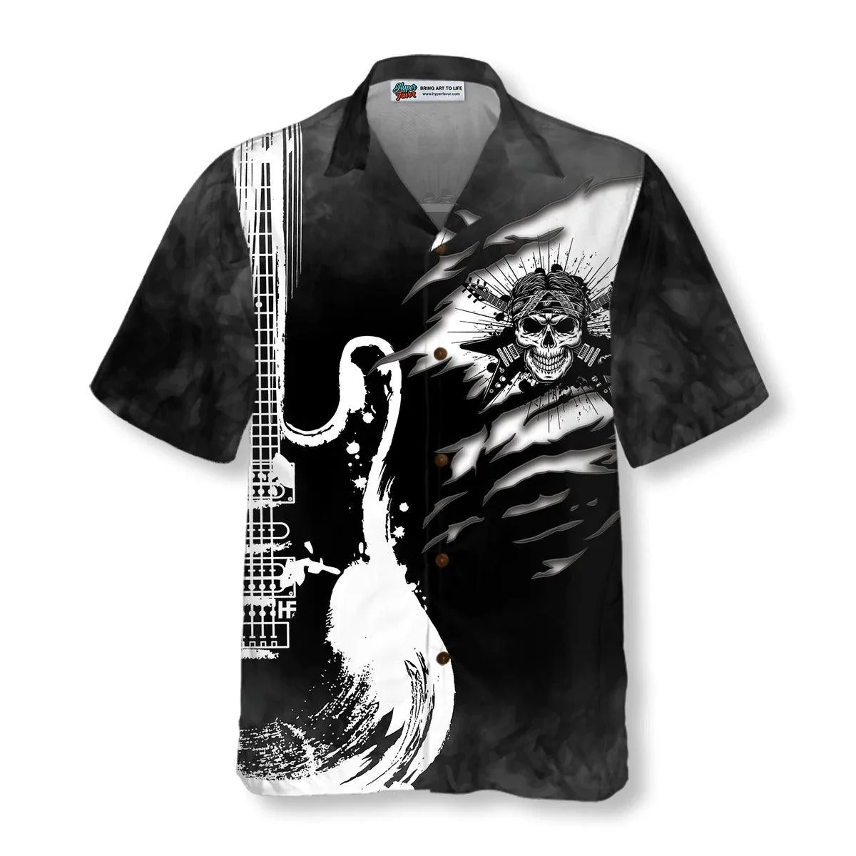 Guitar Hawaiian Shirt, Guitar And Skull Hawaii Aloha Shirt, Guitar Hawaiian Shirt For Summer- Perfect Gift For Men, Women, Music Lover, Friend, Family - Image 2
