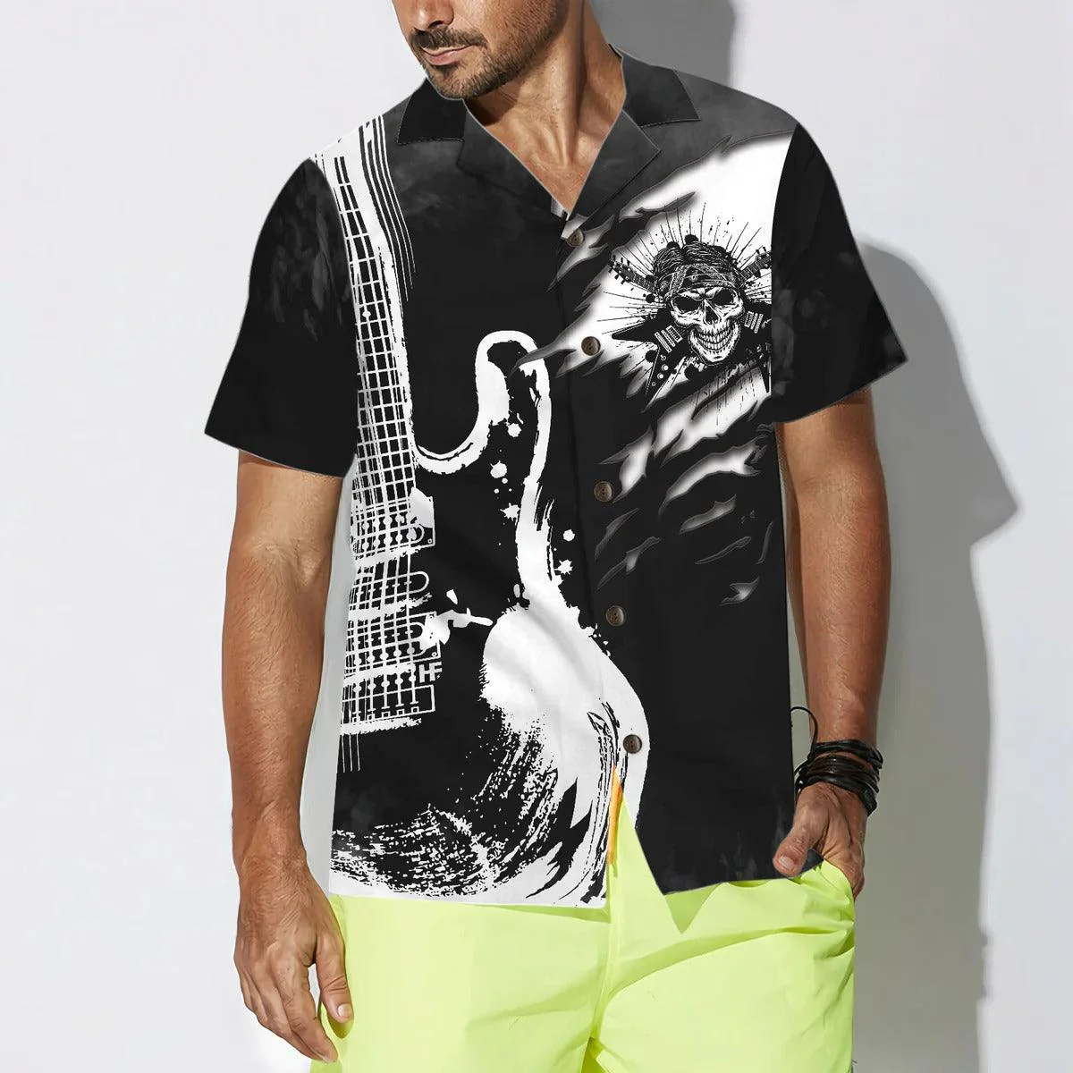 Guitar Hawaiian Shirt, Guitar And Skull Hawaii Aloha Shirt, Guitar Hawaiian Shirt For Summer- Perfect Gift For Men, Women, Music Lover, Friend, Family - Image 5