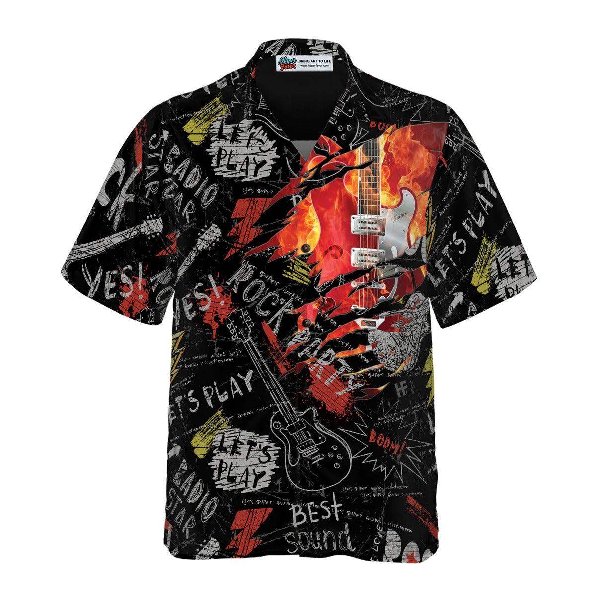 Guitar Hawaiian Shirt, Guitar Burned Electric Aloha Shirt, Guitar Hawaiian Shirt For Summer - Perfect Gift For Men, Women, Music Lover, Friend, Family - Image 2