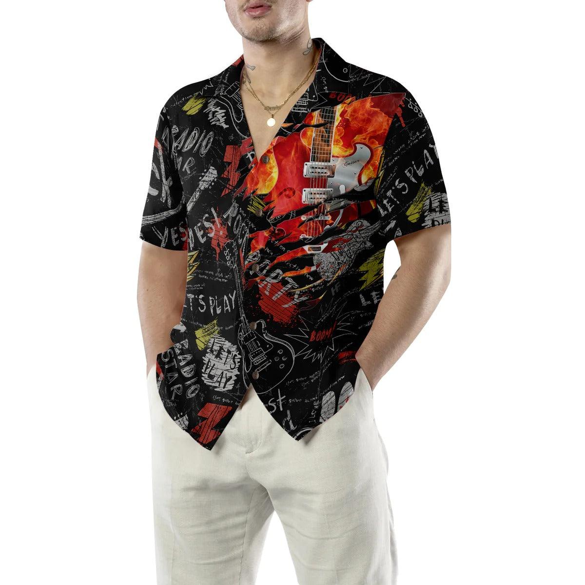 Guitar Hawaiian Shirt, Guitar Burned Electric Aloha Shirt, Guitar Hawaiian Shirt For Summer - Perfect Gift For Men, Women, Music Lover, Friend, Family - Image 5