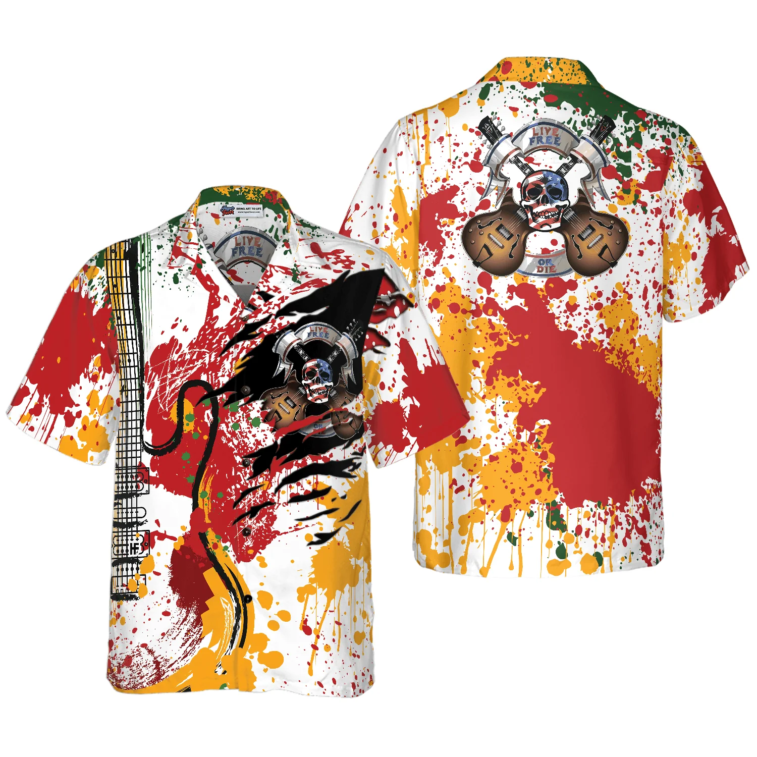 Guitar Hawaiian Shirt, Guitar Live Free Or Die Hawaiian Shirt, Colorful Summer Aloha Shirt For Men Women, Gift For Friend, Family, Team, Guitar Lovers - Image 3