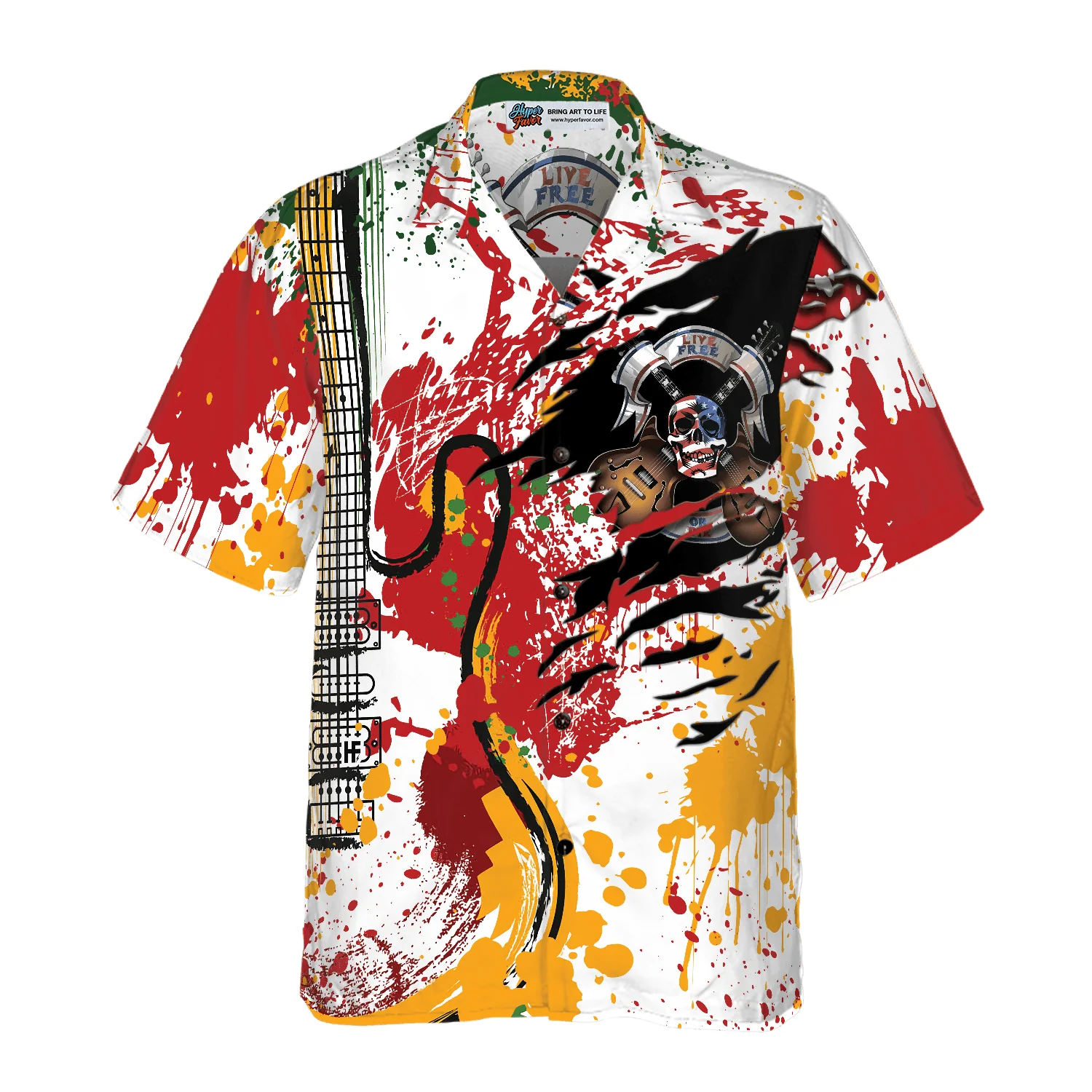 Guitar Hawaiian Shirt, Guitar Live Free Or Die Hawaiian Shirt, Colorful Summer Aloha Shirt For Men Women, Gift For Friend, Family, Team, Guitar Lovers - Image 4