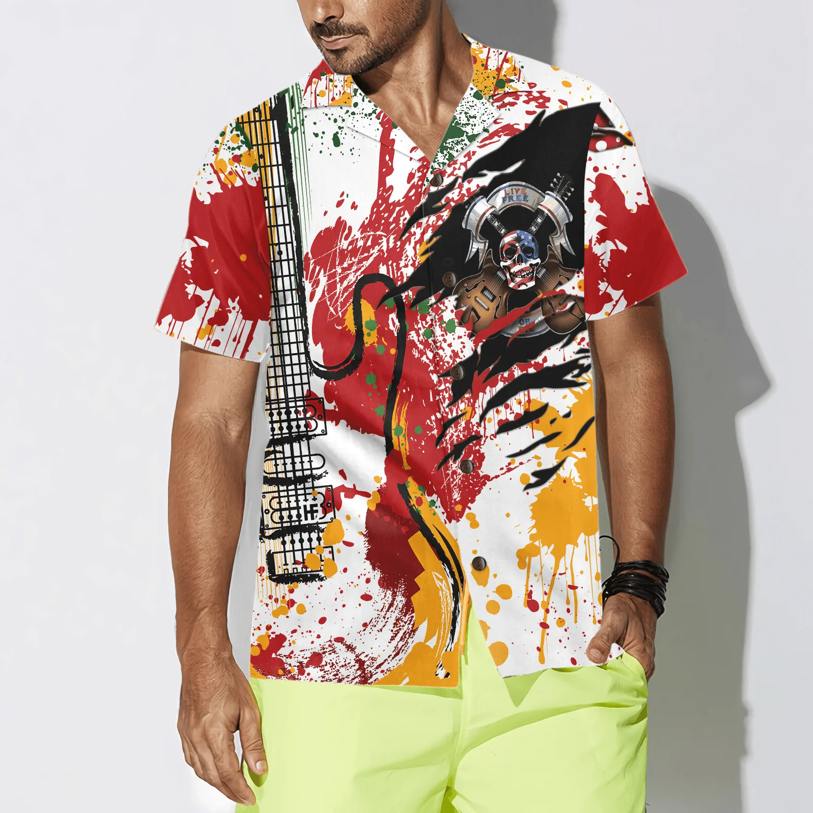 Guitar Hawaiian Shirt, Guitar Live Free Or Die Hawaiian Shirt, Colorful Summer Aloha Shirt For Men Women, Gift For Friend, Family, Team, Guitar Lovers - Image 5