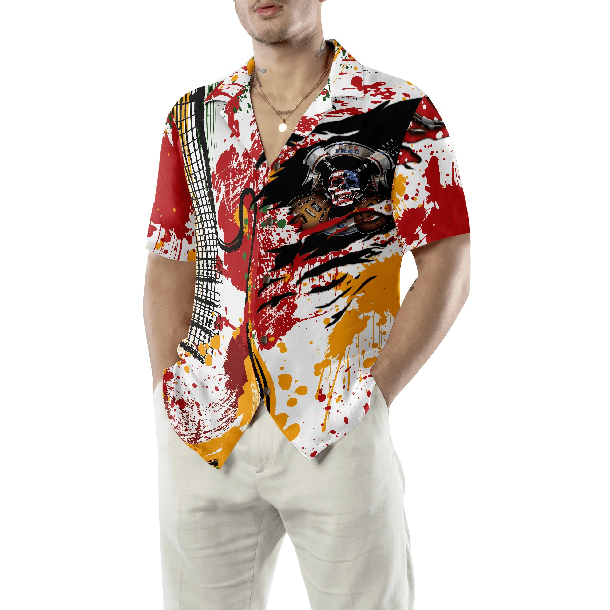 Guitar Hawaiian Shirt, Guitar Live Free Or Die Hawaiian Shirt, Colorful Summer Aloha Shirt For Men Women, Gift For Friend, Family, Team, Guitar Lovers - Image 6