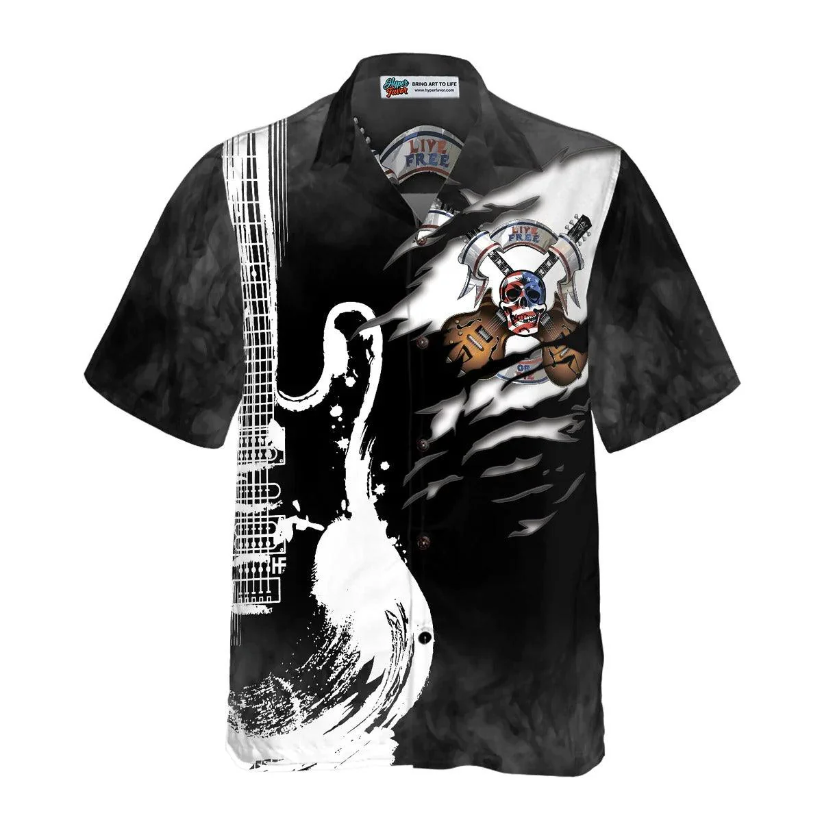 Guitar Hawaiian Shirt, Live Free Or Die Guitar Aloha Shirt, Guitar Hawaiian Shirt For Summer- Perfect Gift For Men, Women, Music Lover, Friend, Family - Image 2