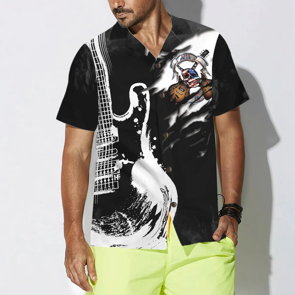 Guitar Hawaiian Shirt, Live Free Or Die Guitar Aloha Shirt, Guitar Hawaiian Shirt For Summer- Perfect Gift For Men, Women, Music Lover, Friend, Family - Image 4