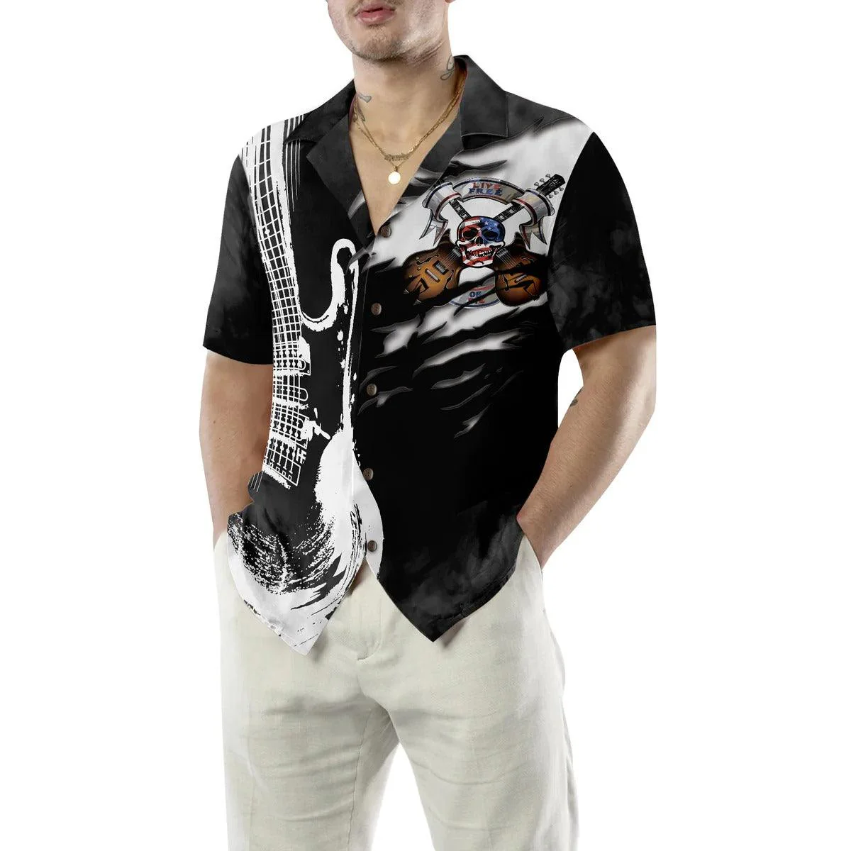 Guitar Hawaiian Shirt, Live Free Or Die Guitar Aloha Shirt, Guitar Hawaiian Shirt For Summer- Perfect Gift For Men, Women, Music Lover, Friend, Family - Image 5