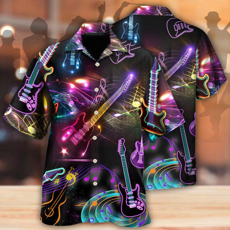 Guitar Neon Amazing Art Aloha Hawaiian Shirt For Summer, Guitar Hawaiian Shirts Matching Outfit For Men Women, Music Guitar Lover - Image 2
