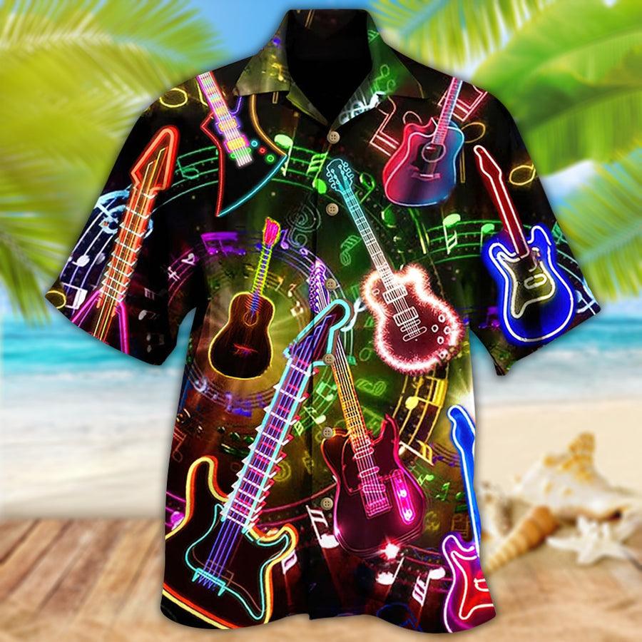 Guitar Neon Colorful Aloha Hawaiian Shirt For Summer, All You Need Is A Guitar Hawaiian Shirts Matching Outfit For Men Women, Music Guitar Lovers