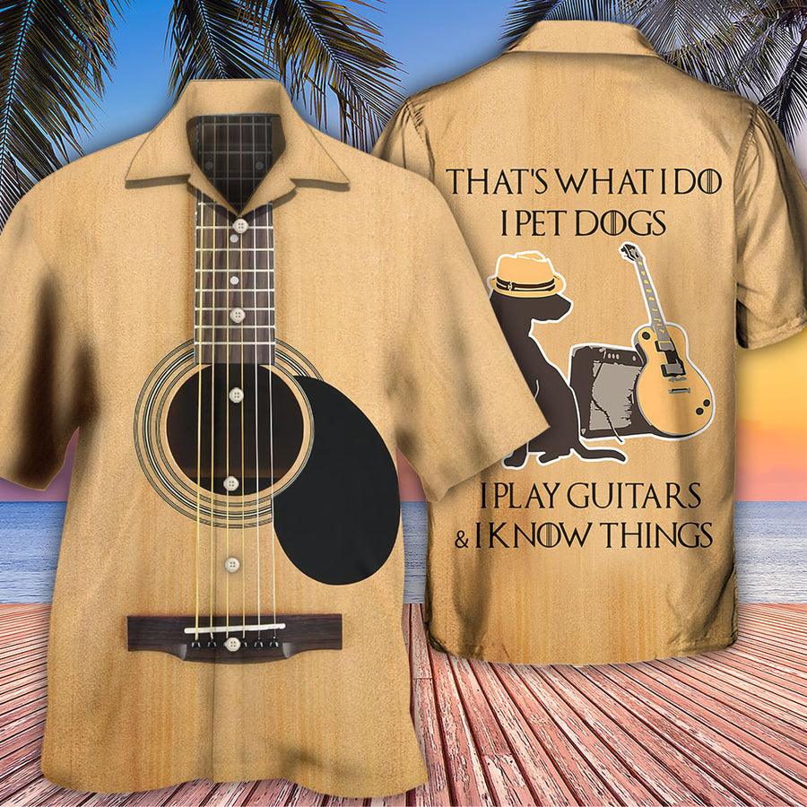 Guitar Pet Dog Aloha Hawaiian Shirt For Summer, I Pet Dog I Play Guitar I Know Things Hawaiian Shirts Outfit For Men Women, Music Guitar Lovers