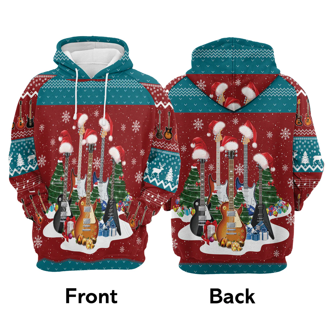 Guitar Premium Christmas Hoodie, Guitar Christmas Unisex Hoodie For Men & Women - Perfect Gift For Christmas, Guitar Lover, Family - Image 3
