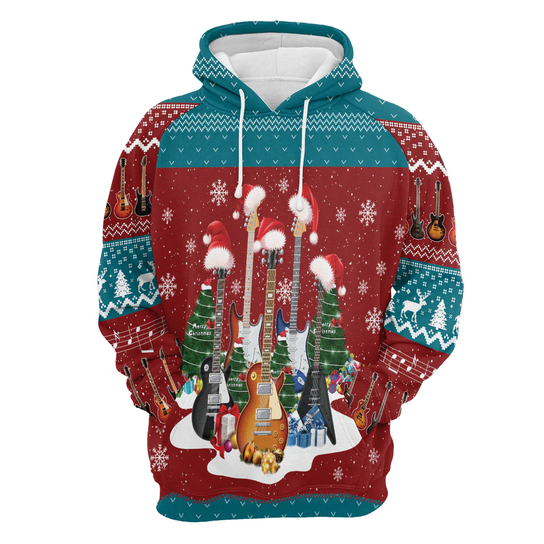 Guitar Premium Christmas Hoodie, Guitar Christmas Unisex Hoodie For Men & Women - Perfect Gift For Christmas, Guitar Lover, Family - Image 4