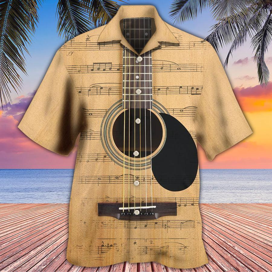 Guitar Retro Music Note Aloha Hawaiian Shirt For Summer, Guitar Hawaiian Shirts Matching Outfit For Men Women, Music Guitar Lover