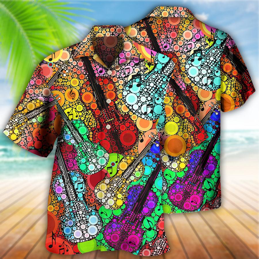 Guitar Scroll Bubble Aloha Hawaiian Shirt For Summer, Guitar Hawaiian Shirts Matching Outfit For Men Women, Music Guitar Lovers