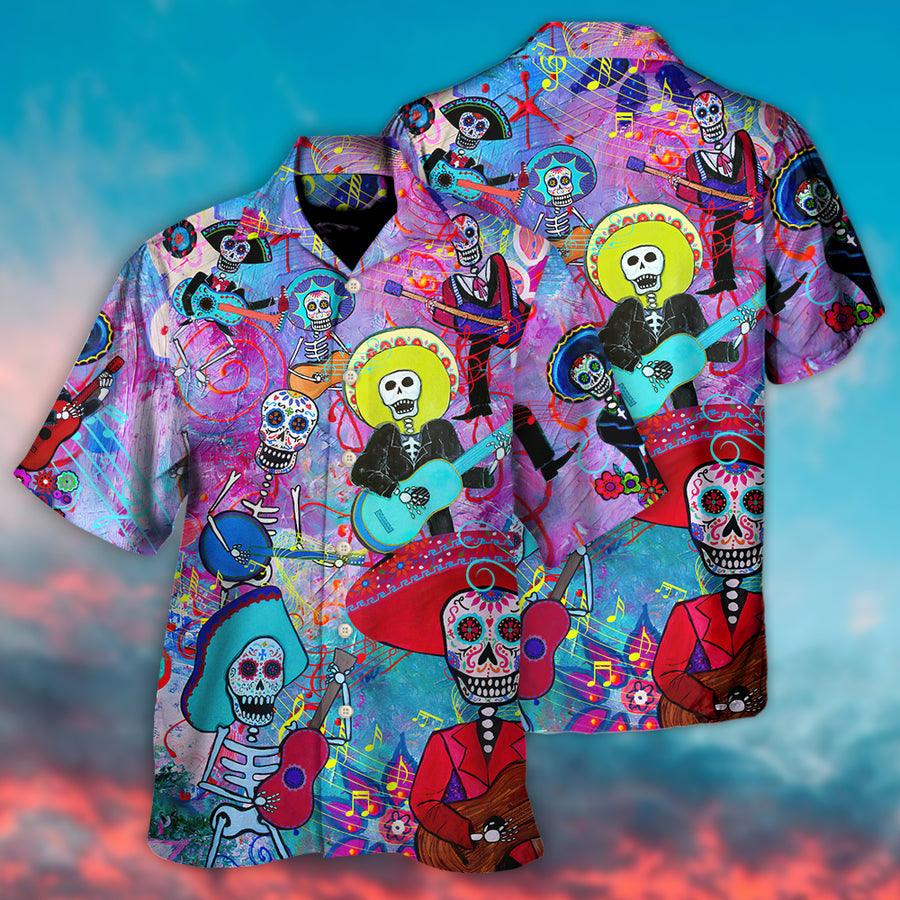 Guitar Sugar Skull Aloha Hawaiian Shirt For Summer, Guitar Day Of The Dead Calavera Hawaiian Shirts Outfit For Men Women, Music Guitar Lovers - Image 2
