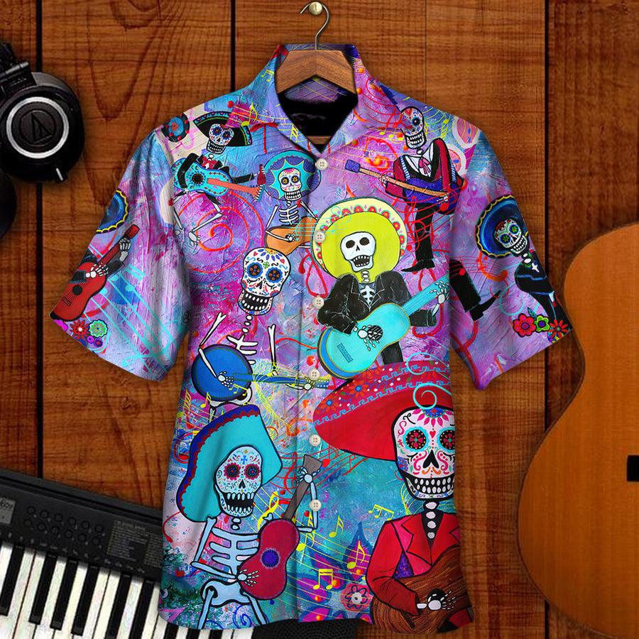 Guitar Sugar Skull Aloha Hawaiian Shirt For Summer, Guitar Day Of The Dead Calavera Hawaiian Shirts Outfit For Men Women, Music Guitar Lovers - Image 3