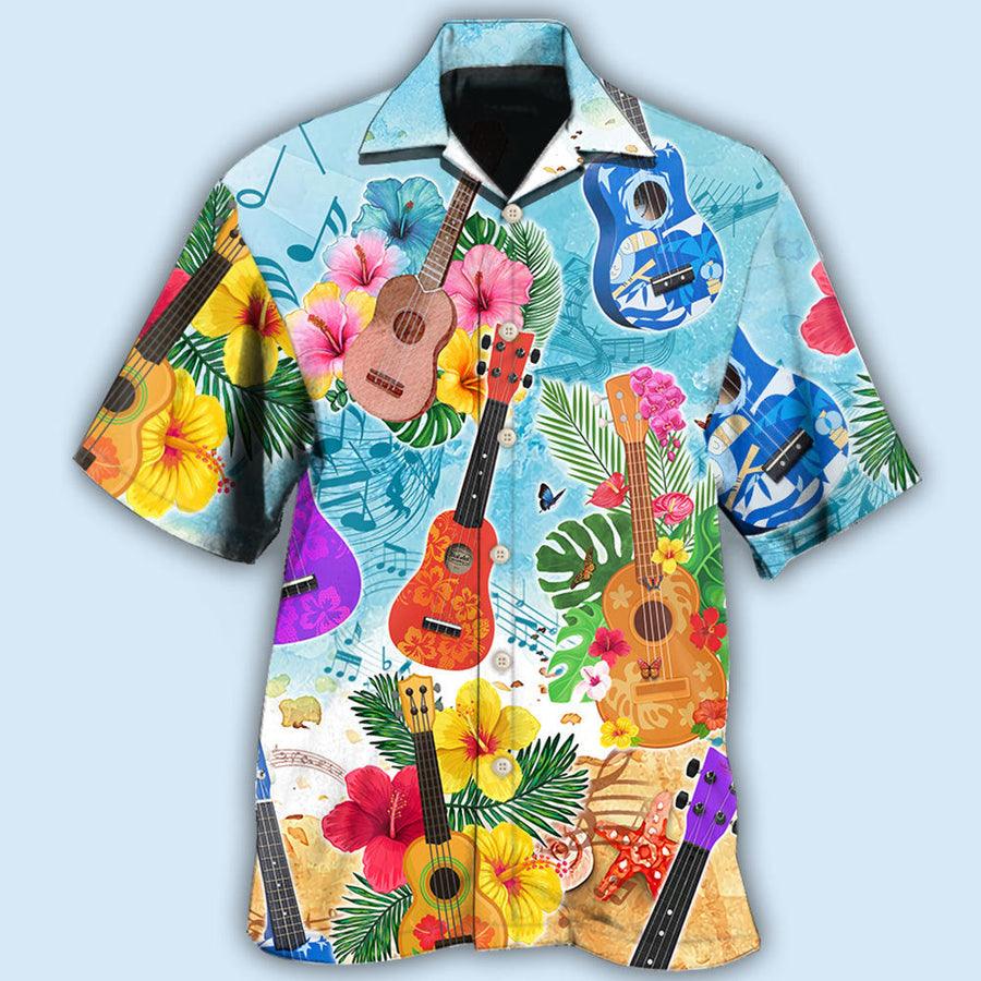 Guitar Ukulele Tropical Aloha Hawaiian Shirt For Summer, Guitar Hawaiian Shirts Matching Outfit For Men Women, Music Guitar Lover
